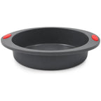 96 Pieces 9 Inch Round Silicone Cake Pans with Easy-Grip Handles (Food-Grade Non-Stick Baking Mold – Flexible Heat Resistant Bakeware – Easy Release and Easy Clean – Grey with Red Handles)