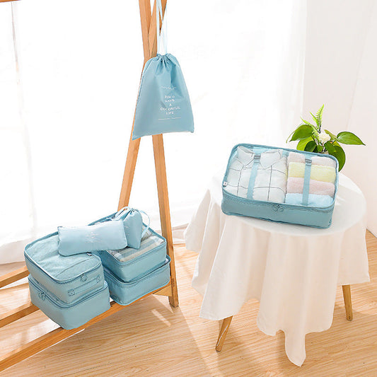 Light blue eco-friendly travel and storage organizer set