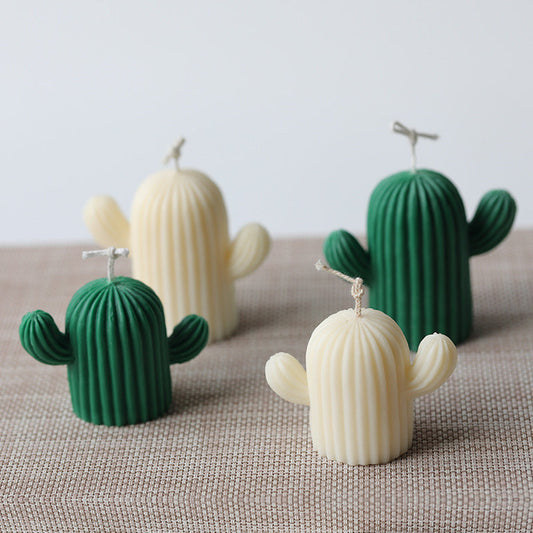 Eco-Friendly Cactus Decorative Candles in Green and White Wax