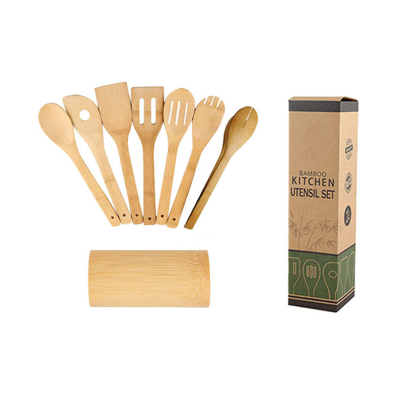 Eco-Friendly Bamboo Kitchen Utensil Set with Holder