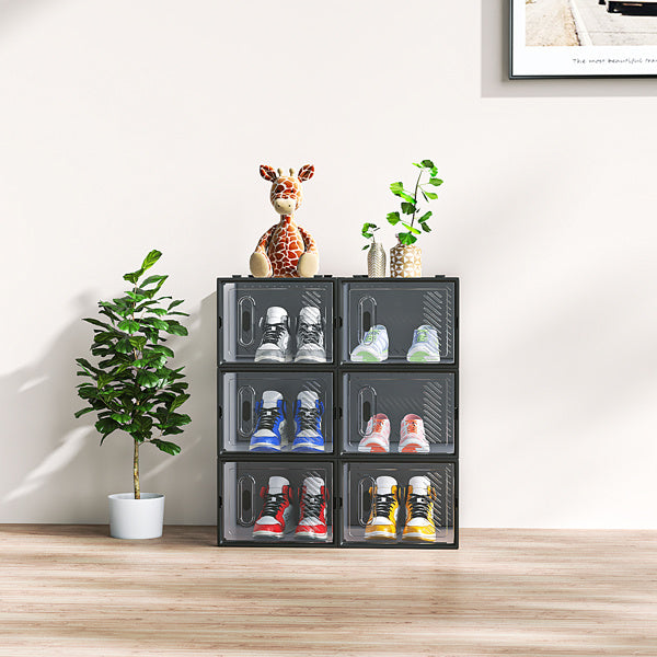 Modular Shoe Storage Box with Transparent Front and Black Frame