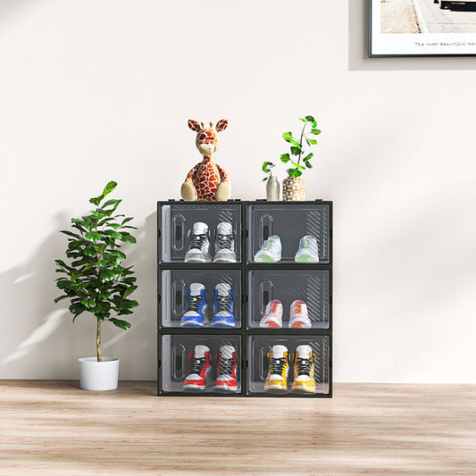Modular Shoe Storage Box with Transparent Front and Black Frame