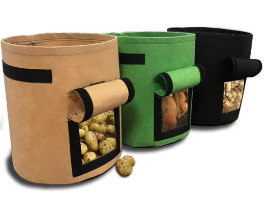 Eco-Friendly Fabric Grow Bags in Beige, Green, and Black