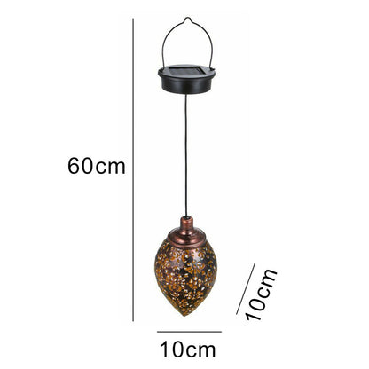 Solar-Powered Bronze Garden Lantern with Intricate Cut-Out Patterns