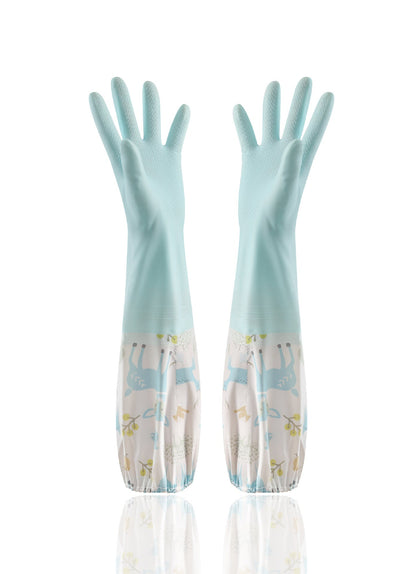 Eco-Friendly Reusable Dishwashing Gloves - Light Green, Durable, Biodegradable