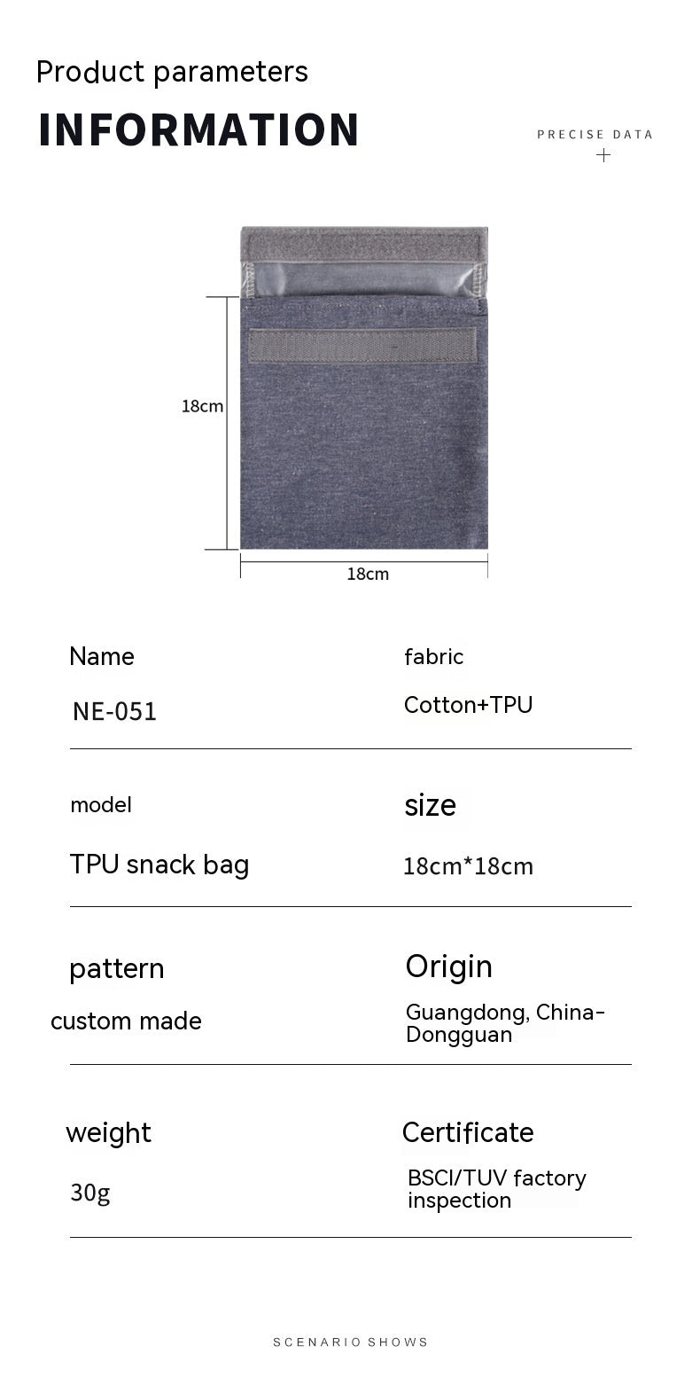 Eco-Friendly Reusable Food Storage Bag - Gray Rectangular Snack Bag