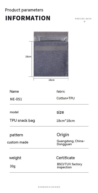 Eco-Friendly Reusable Food Storage Bag - Gray Rectangular Snack Bag