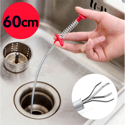 Eco-Friendly Drain Clog Remover Tool with Metal Shaft and Red Handle