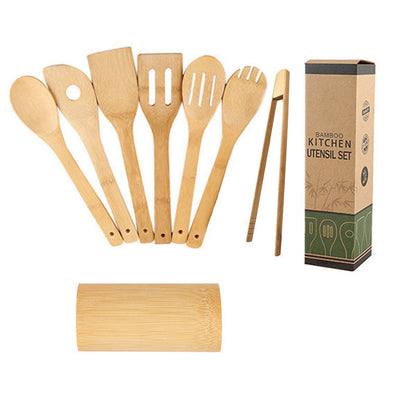 Eco-Friendly Bamboo Kitchen Utensil Set with Holder
