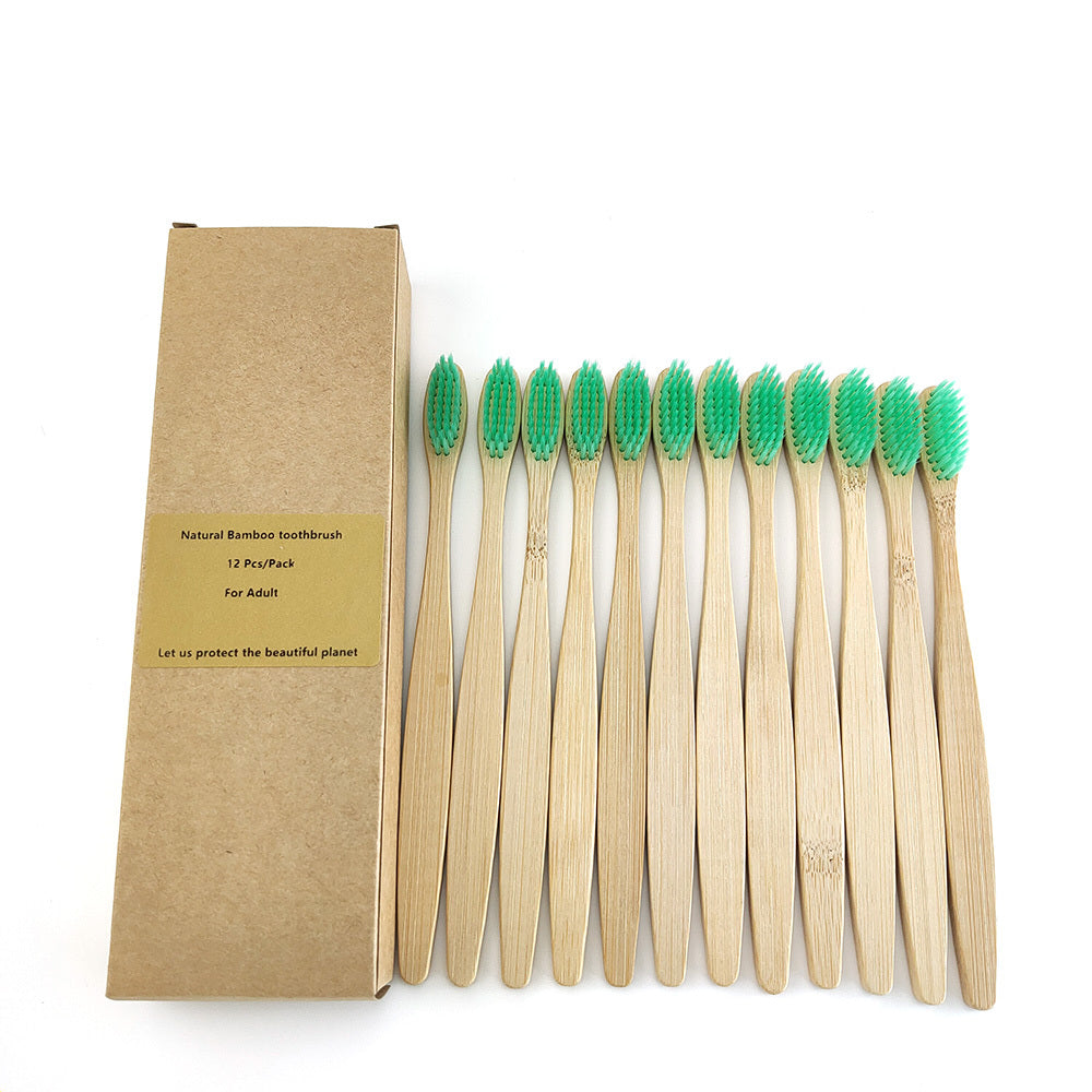 Eco-Friendly Bamboo Toothbrush 12-Pack with Biodegradable Handle