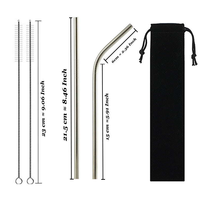 Eco-Friendly Reusable Stainless Steel Metal Straws Set with Cleaning Brushes