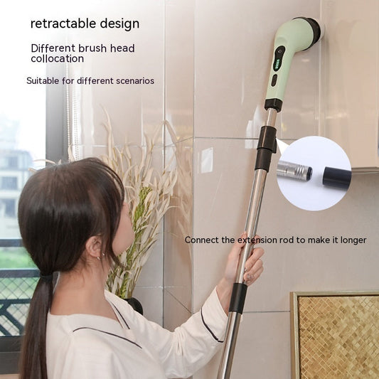Eco-Friendly Electric Cleaning Brush with Extendable Handle in Light Green and Black