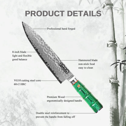 Premium Damascus Steel Kitchen Knife with Green Handle