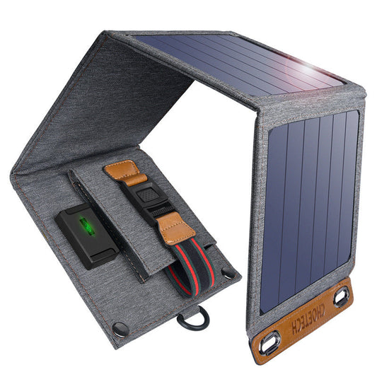 Portable Foldable Solar Panel Charger with Grey and Brown Accents