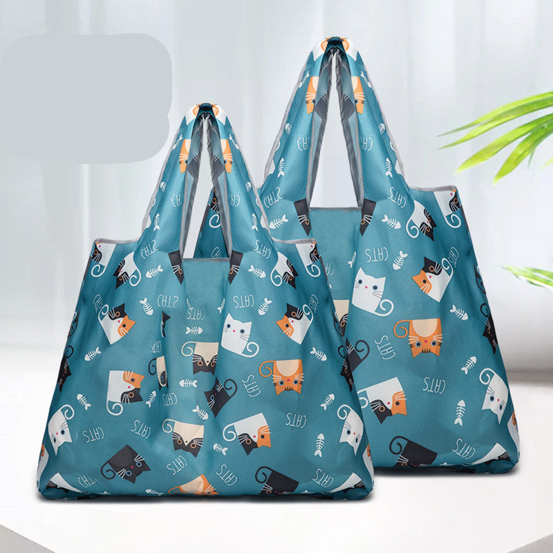 Eco-Friendly Reusable Shopping Bags - Blue Polka Dots & Cat Pattern