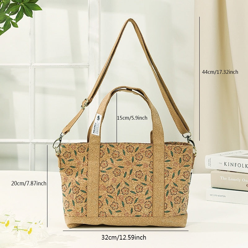 Eco-Friendly Floral Handbag with Durable Beige Straps