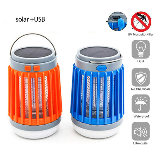 Solar and USB-Powered Mosquito Killer Lamp in Orange and Blue