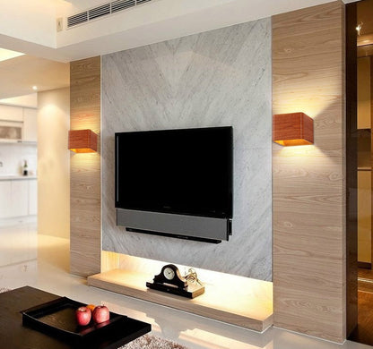 Eco-Friendly Wood Grain Wall Light Fixture - Square Minimalist Design