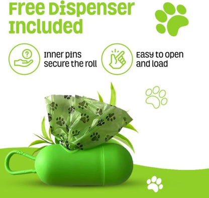 Eco-Friendly Biodegradable Dog Waste Bags - Green Paw Print Design