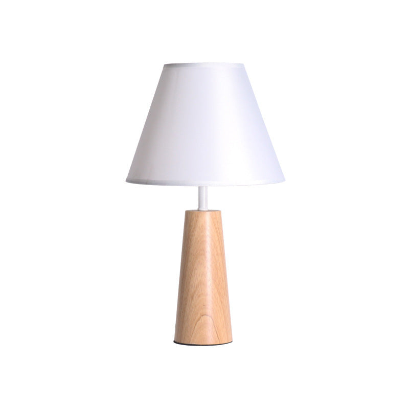 Eco-Friendly White Table Lamp with Natural Wood Base