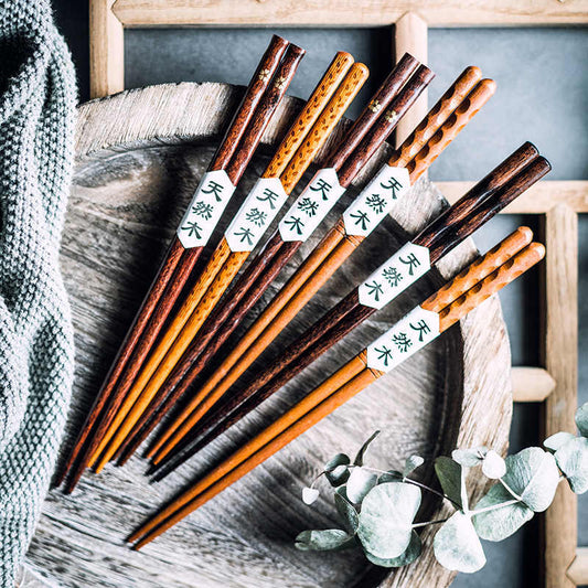 Eco-Friendly Reusable Wooden Chopsticks with Textured Grip