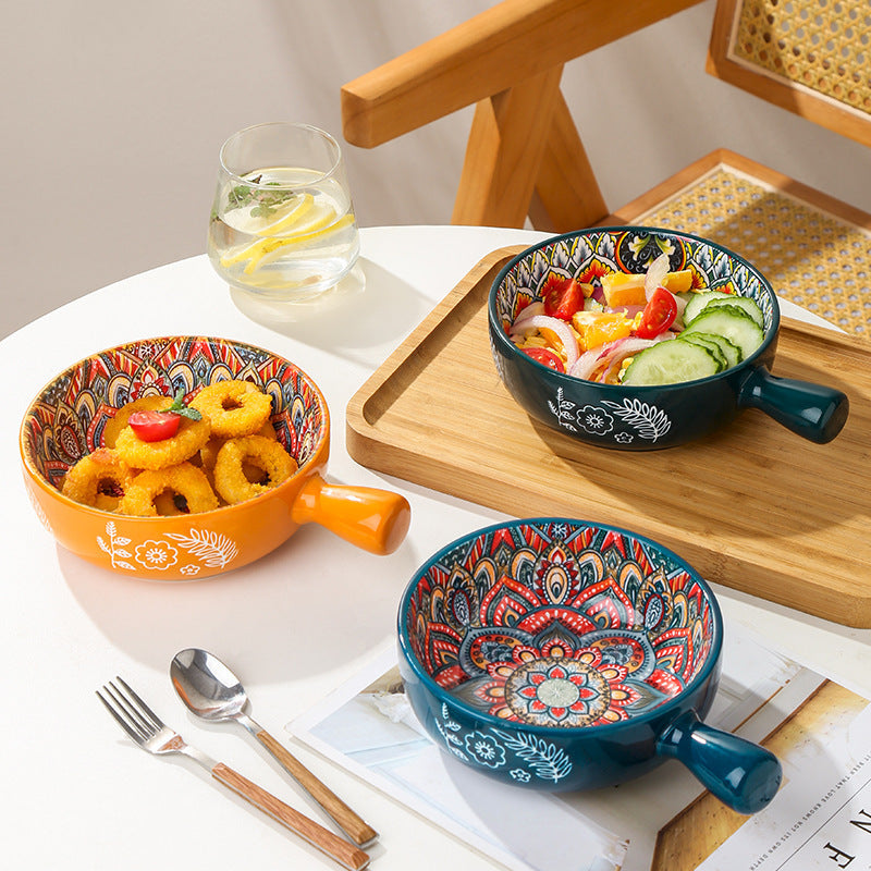 Multicolored Ceramic Bowls with Handles for Eco-Friendly Dining