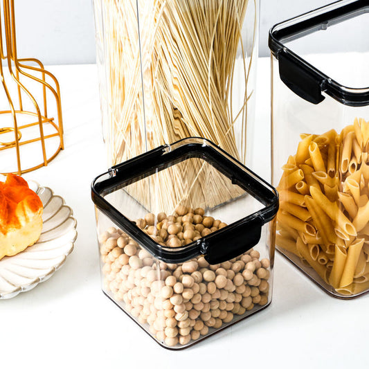 Transparent square storage containers with airtight black lids
