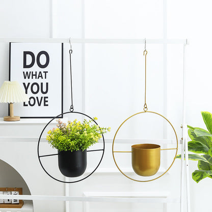 Eco-Friendly Black and Gold Hanging Planters for Indoor Greenery