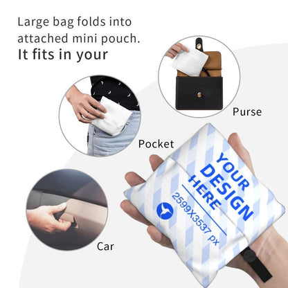 Eco-Friendly Reusable Shopping Bag - Durable Polyester, White with Blue Design