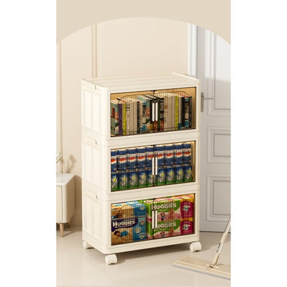Beige Stackable Storage Cabinet with Wheels