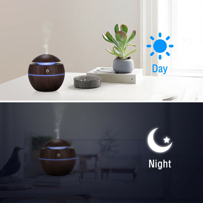 Spherical LED Essential Oil Diffuser with Wood Finish