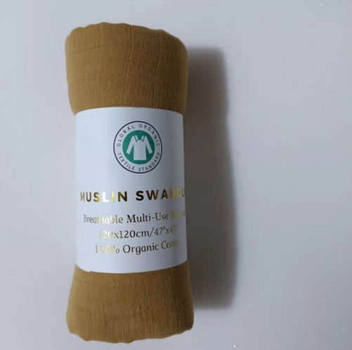 Organic Cotton Muslin Swaddle Blanket in Mustard Color