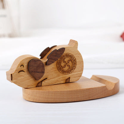 Dinosaur-Shaped Eco-Friendly Wooden Phone Stand