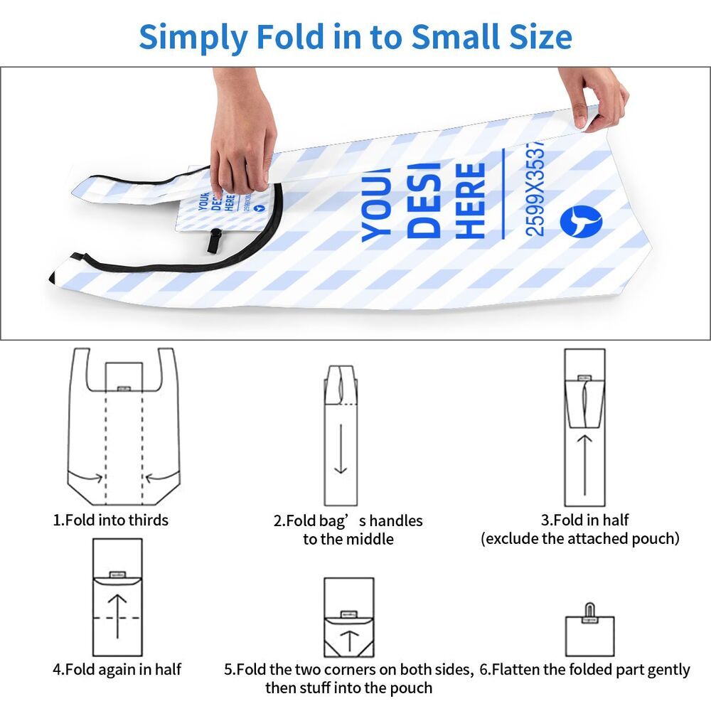 Eco-Friendly Reusable Shopping Tote Bag - White with Blue Stripes