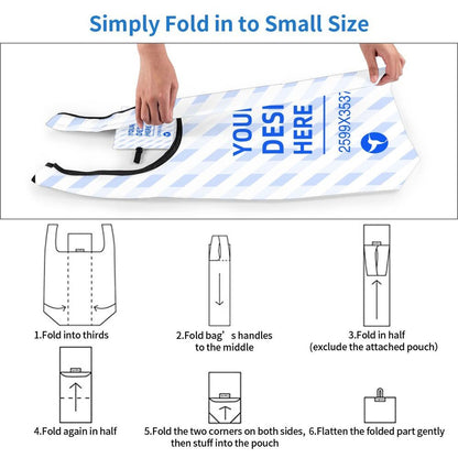 Eco-Friendly Reusable Shopping Tote Bag - White with Blue Stripes
