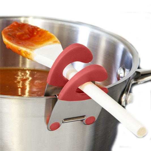 Red and White Silicone Spoon Holder Clip for Mess-Free Cooking