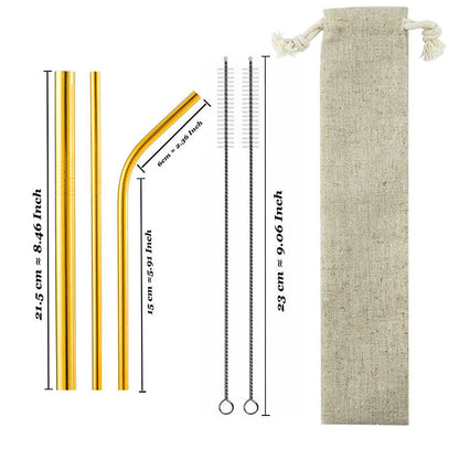 Eco-Friendly Reusable Stainless Steel Metal Straws Set with Cleaning Brushes