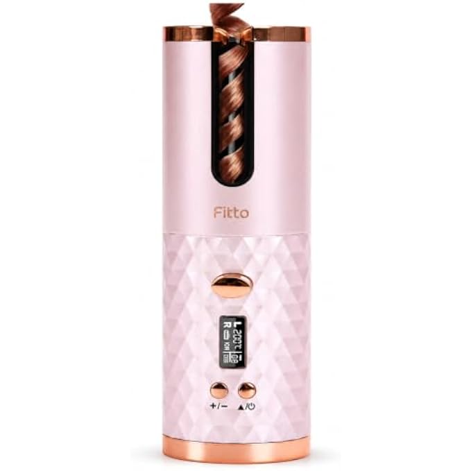 60 Pieces Cordless Automatic Hair Curlers with LCD Display (One-Touch Curling Chamber and Rechargeable Portable Design – Pink and Rose Gold)