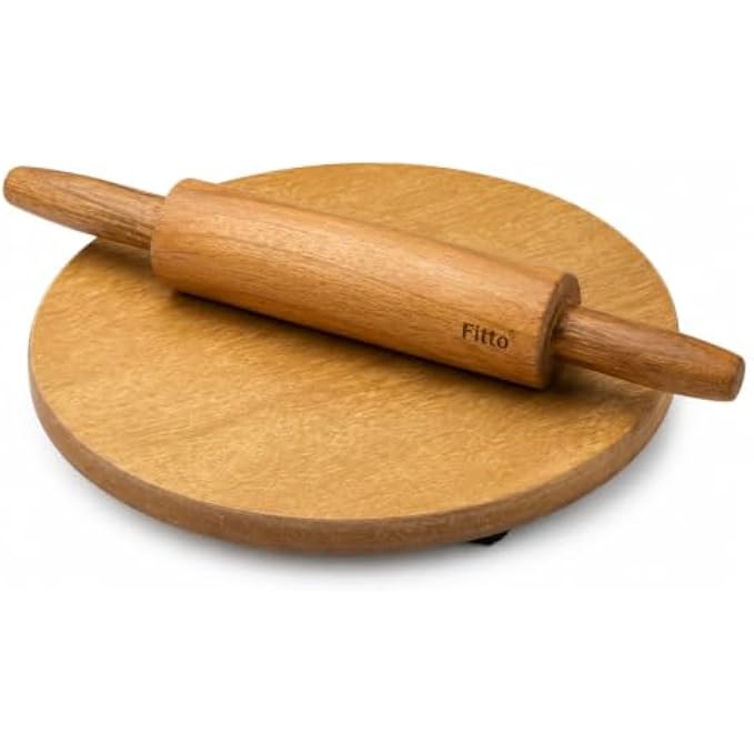 96 Pieces Wooden Rolling Pins with Round Rolling Board (Natural Wood Dough Roller Set with Easy-Grip Handles for Roti – Chapati and Baking)
