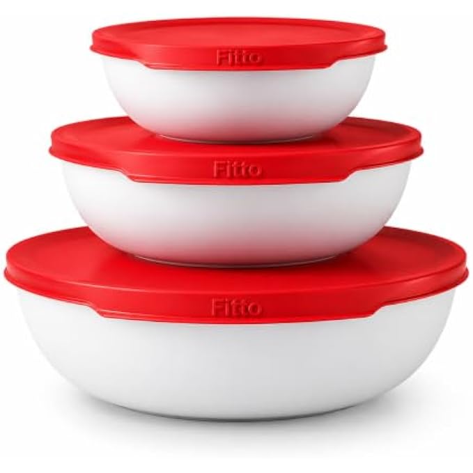 96 Pieces 3 Piece Vacuum Sealed Food Storage Container Sets (Stackable BPA-Free Bowls with Red Lids for Kitchen Storage)