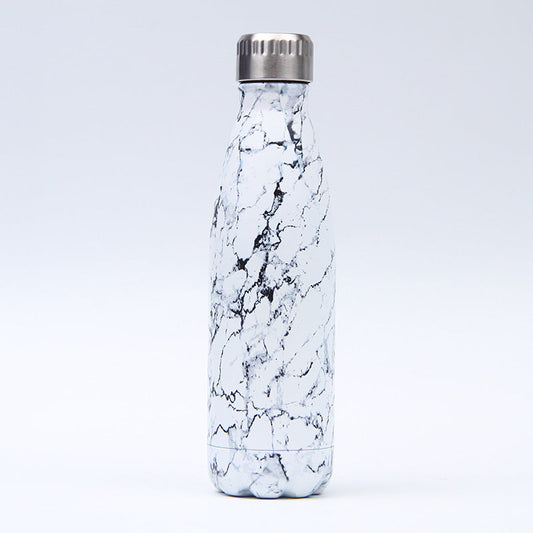 Insulated Stainless Steel Water Bottle with Black Marble Pattern