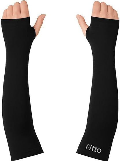 Ice Silk Cooling Arm Sleeves with Thumb Hole - Black