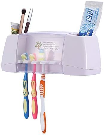 Toothbrush Holder,Bathroom Accessories, Wall-Mounted Toothpaste Holder with Dust Protection Cover, Drain Holes, Suction Hook, Multifunctional Bathroom Organizer