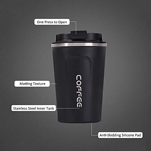 Gray Coffee Mug with Lid, 380ml Double Wall Insulated Stainless Steel Mug – Travel-Friendly, Leak-Proof Coffee Cup for Hot & Cold Beverages – BPA-Free, Spill-Resistant Mug for Office, Home