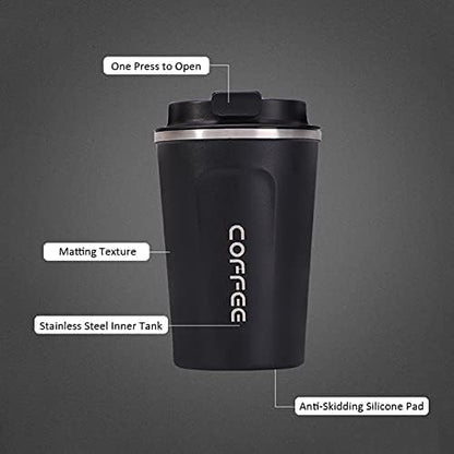 Gray Coffee Mug with Lid, 380ml Double Wall Insulated Stainless Steel Mug – Travel-Friendly, Leak-Proof Coffee Cup for Hot & Cold Beverages – BPA-Free, Spill-Resistant Mug for Office, Home