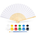 120 Pieces DIY Folding Hand Fan Painting Kits with White Paintable Fan (6 Paint Pots and Brush – Natural Wood and Assorted Colors)