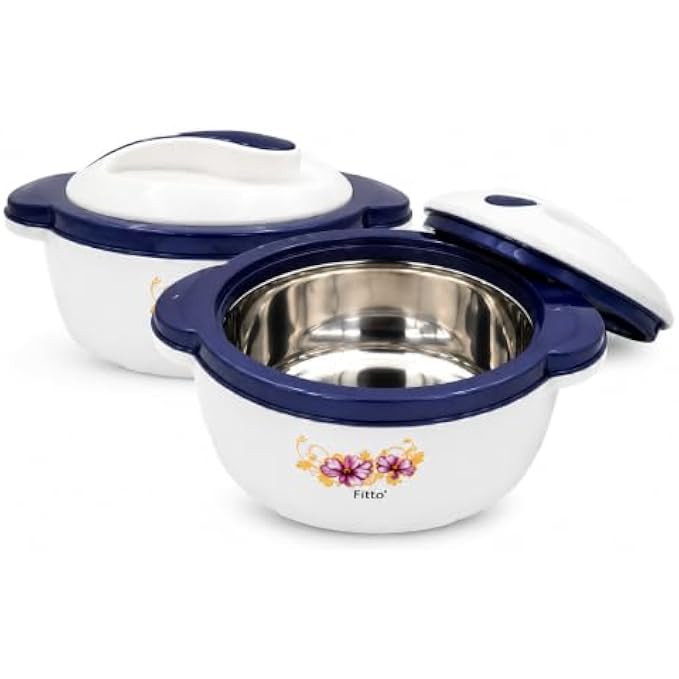 72 Pieces Stainless Steel Insulated Casseroles (2500ml – Hot Pot Food Warmer with Stainless Steel Inner Bowl – Secure Lid and Easy-Grip Handles – White and Navy Blue)