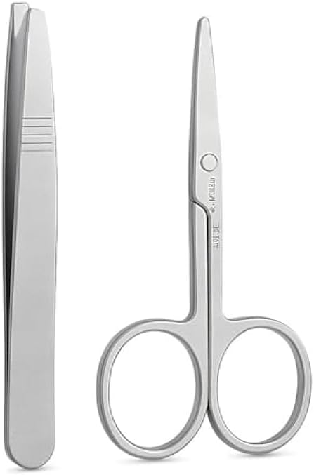 Stainless Steel Scissor & Tweezer Kit for Manicure, Pedicure & Eyebrow Grooming - Nail Scissors, Precision Tweezers, Cuticle Trimming Tool