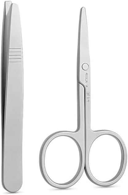 Stainless Steel Scissor & Tweezer Kit for Manicure, Pedicure & Eyebrow Grooming - Nail Scissors, Precision Tweezers, Cuticle Trimming Tool