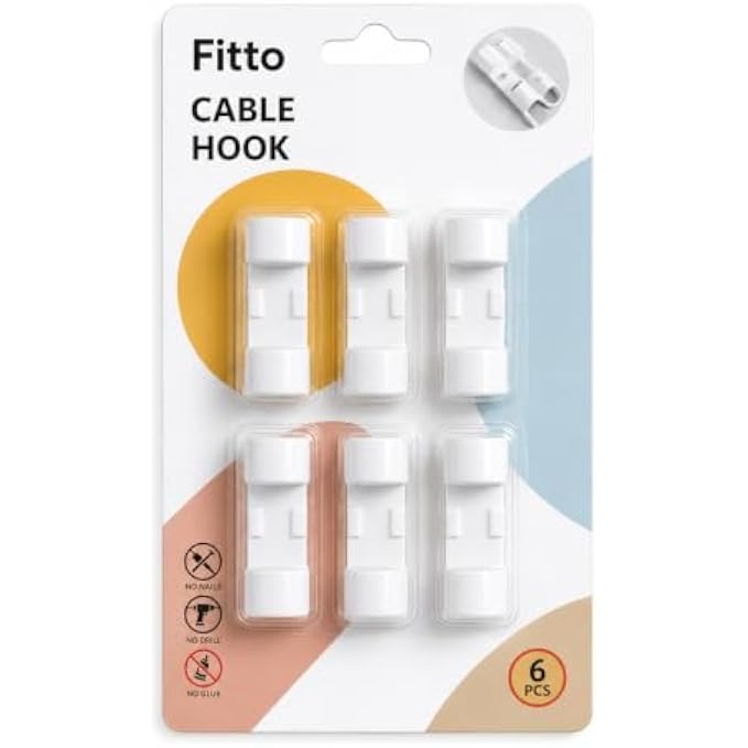 240 Pieces Self-Adhesive Cable Hooks (6-Piece Cord Organizer Clip Set – For Desk – Wall – Home – Office – Bedside and Kitchen – White)